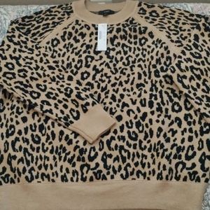Leopard Print Pullover Crew Sweater Cardigan